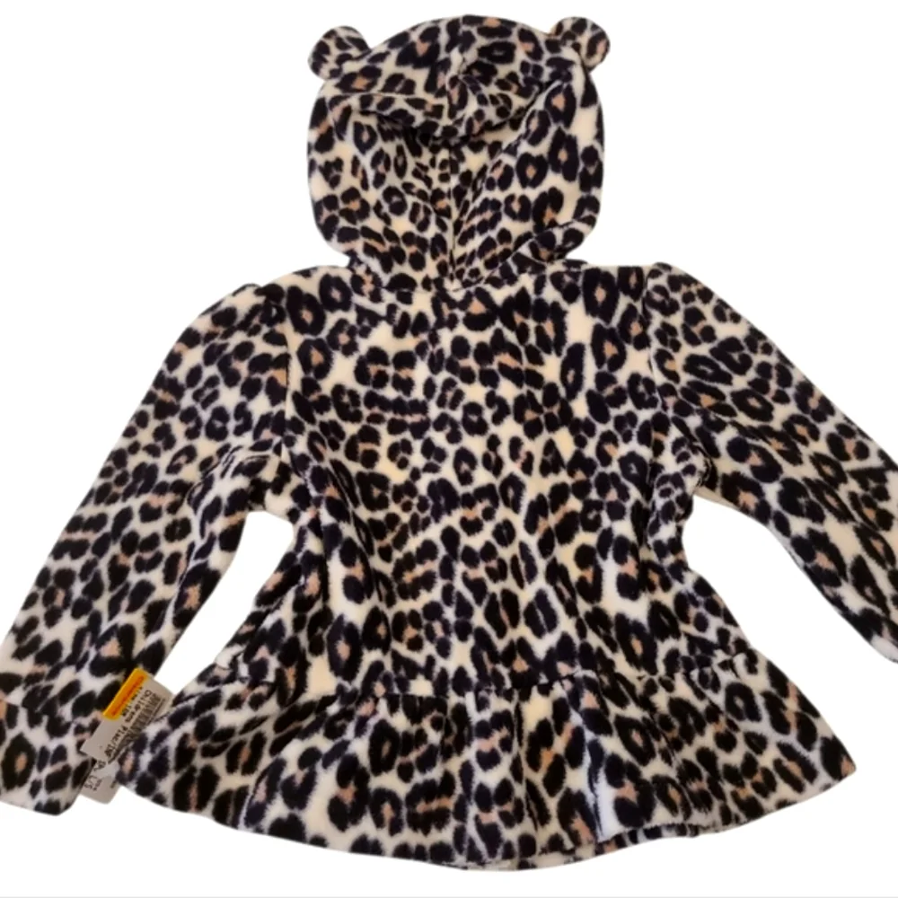 Jacket Hoodie Toddlers‎ Plush Leopard Peplum With Ears Zipper 18-24 Months